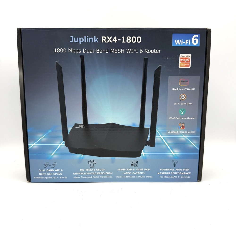 Juplink RX4-1800 WiFi 6 Router Black Mesh Dual-Band 1800Mbps‎